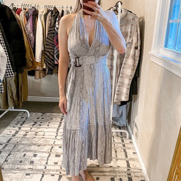 Anthropologie Marfa Snakeskin Grey Midi Dress 2 - Picture 1 of 13